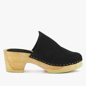 Rag & Co Darcie black suede clog handmade with wood sz 8